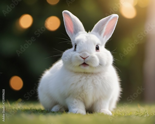 Photo Of Cute Animal Pet Rabbit Or Bunny White Color Smiling And Laughing Isolated With, Easter Background, Rabbit, Animal, Pet, Cute, Fur, Ear, Mammal, Background, Celebration, Generate By Ai.