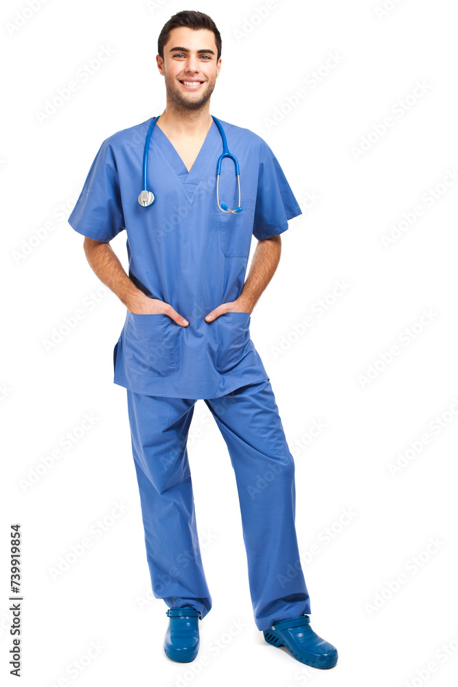 Confident young male nurse standing with hands in pockets Confident young male nurse standing with hands in pockets