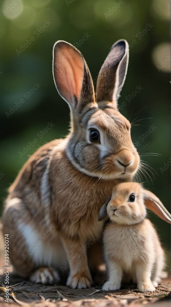 Photo Of Mother Bunny & Baby Bunnies. Photo Of Mother Bunny & Baby Bunnies.