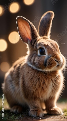 Photo Of Illustration Of A Cute Fluffy Brown Bunny.