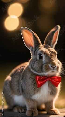 Photo Of Rabbit Wearing Ribbon With. © Pixel Matrix