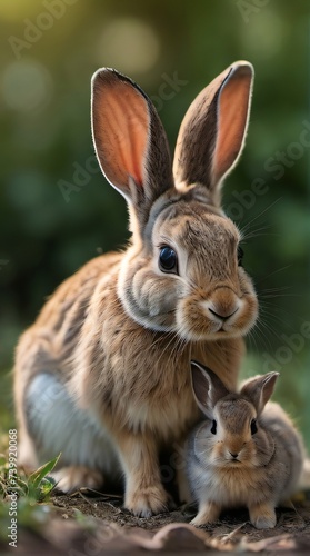 Photo Of Mother Bunny & Baby Bunnies.