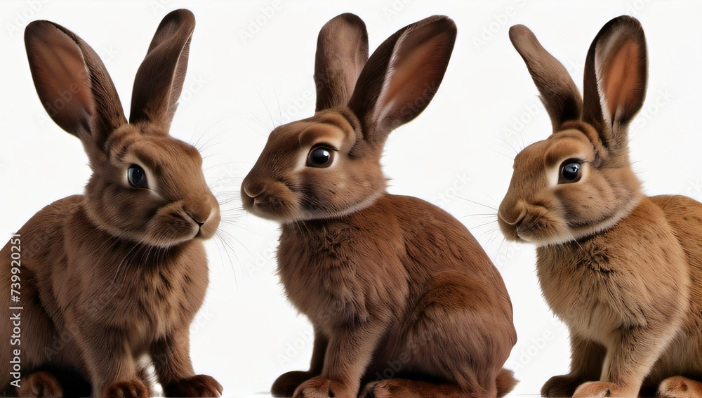 Obraz premium Photo Of Chocolate Bunny, Rabbit Set, Various Chocolate Hare, Rabbit In Front And Profile, Isolated On A White Background.
