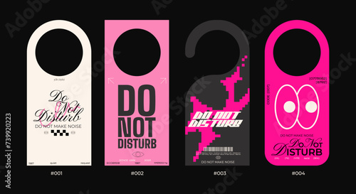 Please do not disturb.Paper Sign warning a hanger on the door of the hotel. Vector sign in a bright trendy cartoon retro style