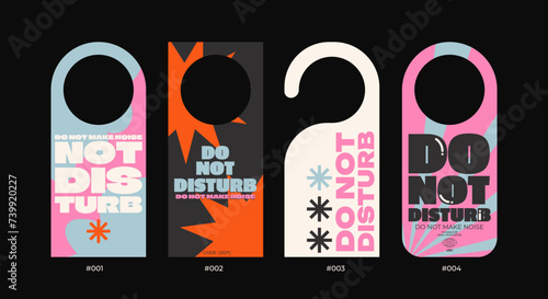 Please do not disturb.Paper Sign warning a hanger on the door of the hotel. Vector sign in a bright trendy cartoon retro style
