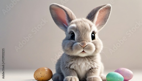 Photo Of Illustration Of A Cute Easter Bunny Isolated In A White Background Technology. © Pixel Matrix