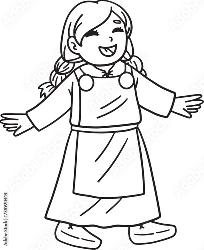 Happy Viking Girl Isolated Coloring Page for Kids