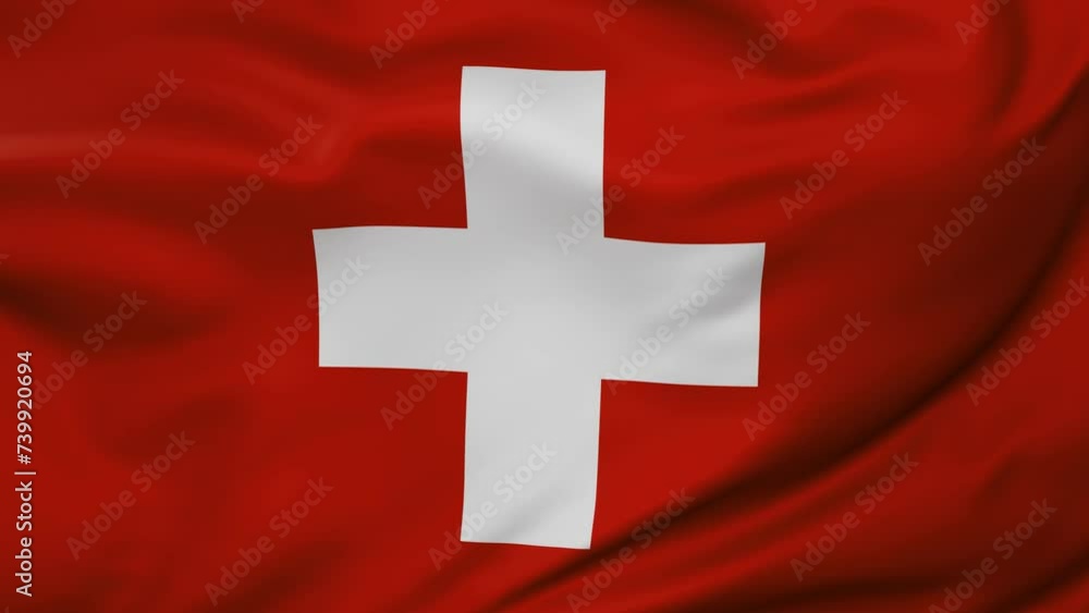 Switzerland officially the Swiss Confederation wavy flag swaying in the wind, looped endless cycled video, full screen covers flag background Switzerland officially the Swiss Confederation wavy flag swaying in the wind, looped endless cycled video, full screen covers flag background