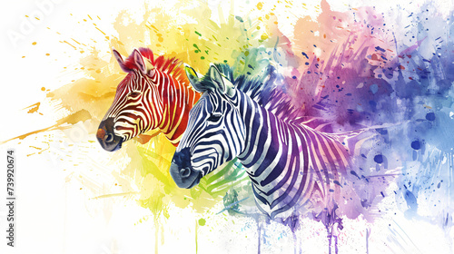 Rainbow Zebra. Watercolor illustration.