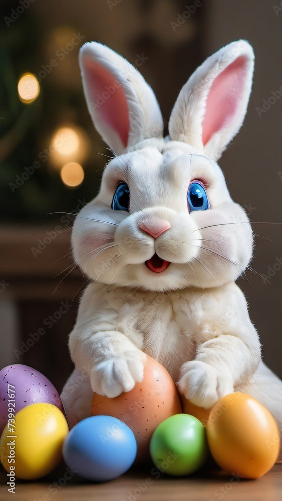 Photo Of Easter Bunny With Easter Eggs. Photo Of Easter Bunny With Easter Eggs.