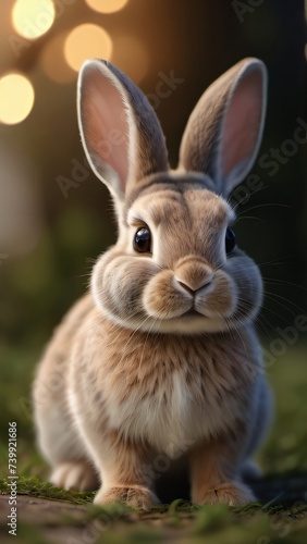 Photo Of Cute Rabbit Bunny Illustration 3D.