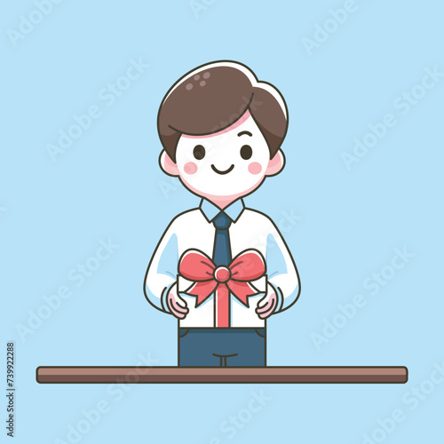 Cute male employe holding gift for employee appreciation day vector illustration
