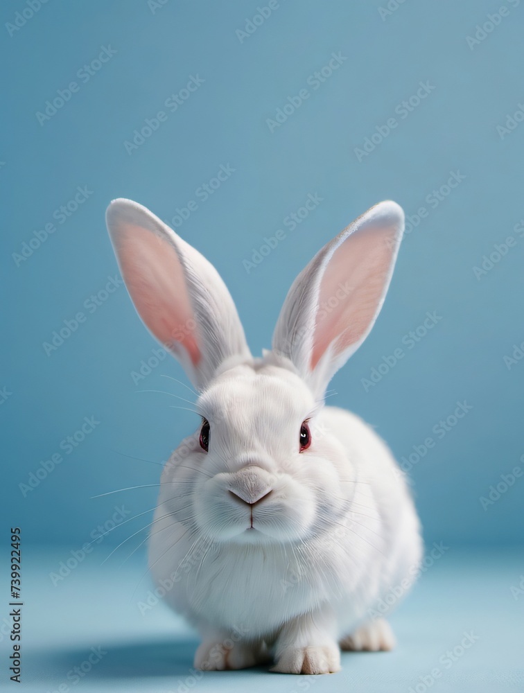 Photo Of White Rabbit Ear On Pastel Blue Background, Easter Day, 3D Rendering.