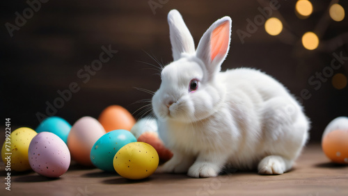 Photo Of Happy Easter Background Bunny Eggs. © Pixel Matrix