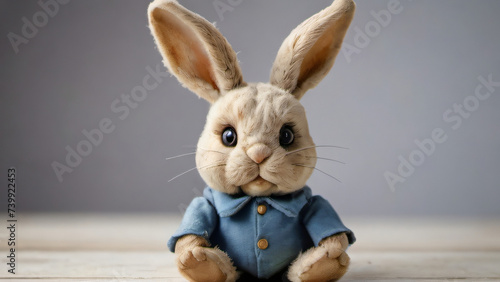 Photo Of Shabby Antique Bunny Rabbit Vintage Toy Isolated On White Background.