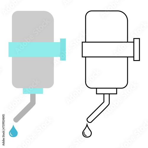 Automatic refillable drinker. Dispenser plastic drinker for small pet animals. Flat illustration  Feeder for water. Vector flat design image isolated on white background.