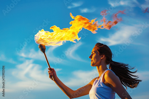 Woman athlete with the Olympic flame photo