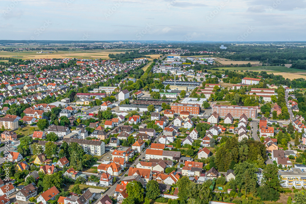 Dillingen im Donautal in Nordschwaben, Blick auf die östlichen Stadtteile