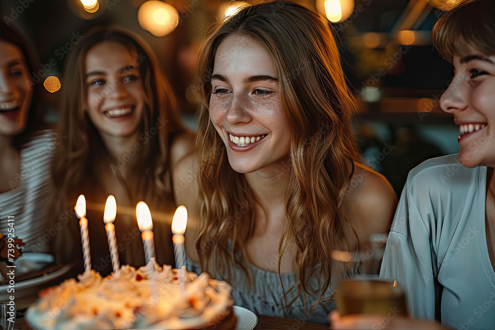 Adolescentes disfrutando de un cumpleaños entre amigos y compartiéndolo por redes sociales
