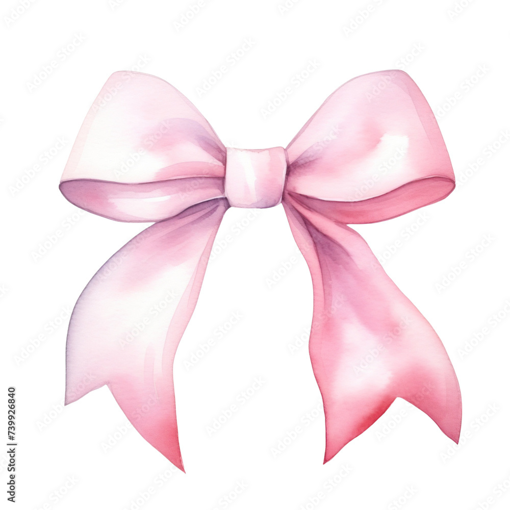 Pink bow ribbon, watercolor illustration, png isolated background. Pink bow ribbon, watercolor illustration, png isolated background.