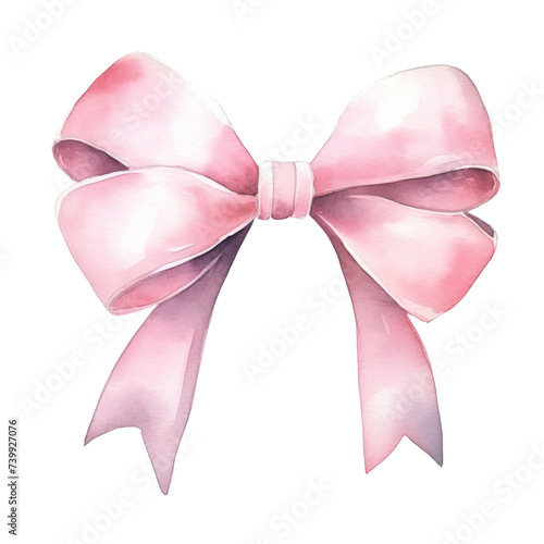 Pink bow ribbon, watercolor illustration, png isolated background. photo