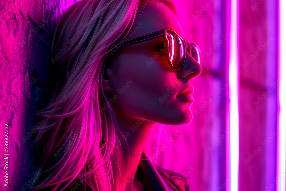 portrait of beautiful woman in glasses. illustration of cyberpunk style portrait of beautiful woman in glasses. illustration of cyberpunk style