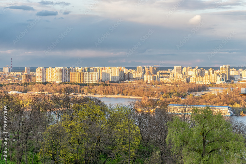 Landscape view of city with houses in Kyiv, Ukraine.