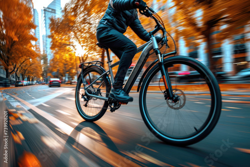 Imagen dinámica de una bicicleta eléctrica en movimiento, resaltando la eficiencia y la velocidad de la movilidad sostenible