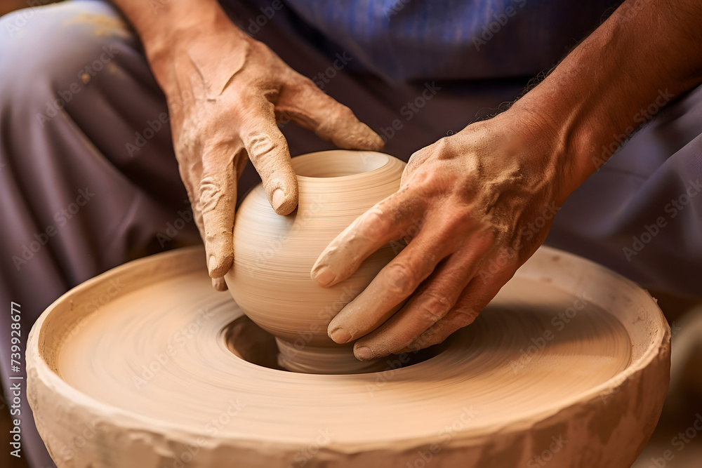 hands of a potter, creating an earthen jar on the circle hands of a potter, creating an earthen jar on the circle