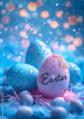 easter eggs background , pastel blue and pink 