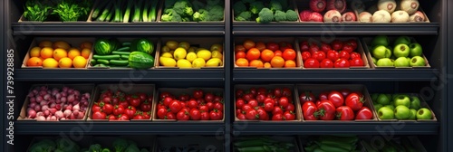 grocery store counter with vegetables and fruits 