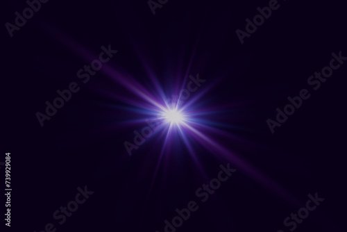 The glowing light of a bright star. Sun rays, flash and glare effect.