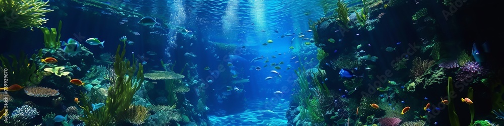 Fototapeta premium Atlantis underwater gardens, a labyrinth of bio-luminescent plants and exotic marine life