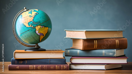 Vintage globe and textbooks