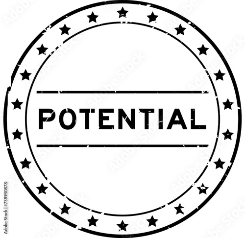 Grunge black potential word round rubber seal stamp on white background