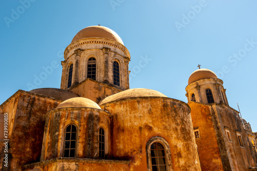 View of Greek Orthodox monastery Agia Triada in the Akrotiri peninsula in the Chania, Crete. Greece. photo
