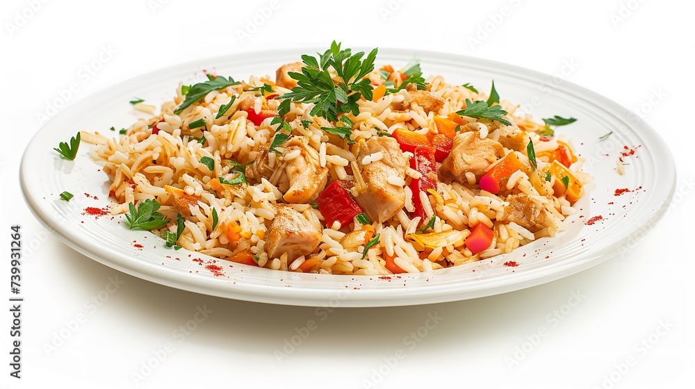 A Plate of Biryani on White Background for Food A Plate of Biryani on White Background for Food