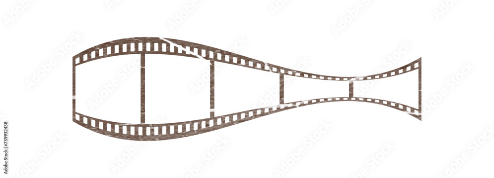 35mm film strip in 3d vector design with 5 frames on white background. Brown film reel icon illustration to use in photography, summer vacation, cinema, travel, photo frame. 