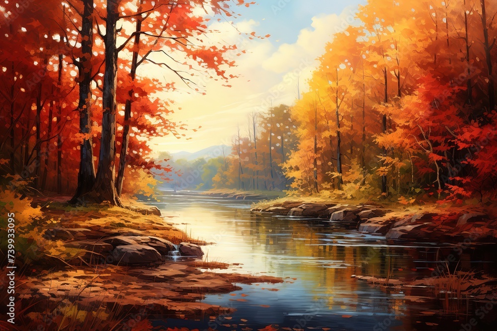 Autumn leaves in puddle on city park,rainy season background Generative AI Autumn leaves in puddle on city park,rainy season background Generative AI