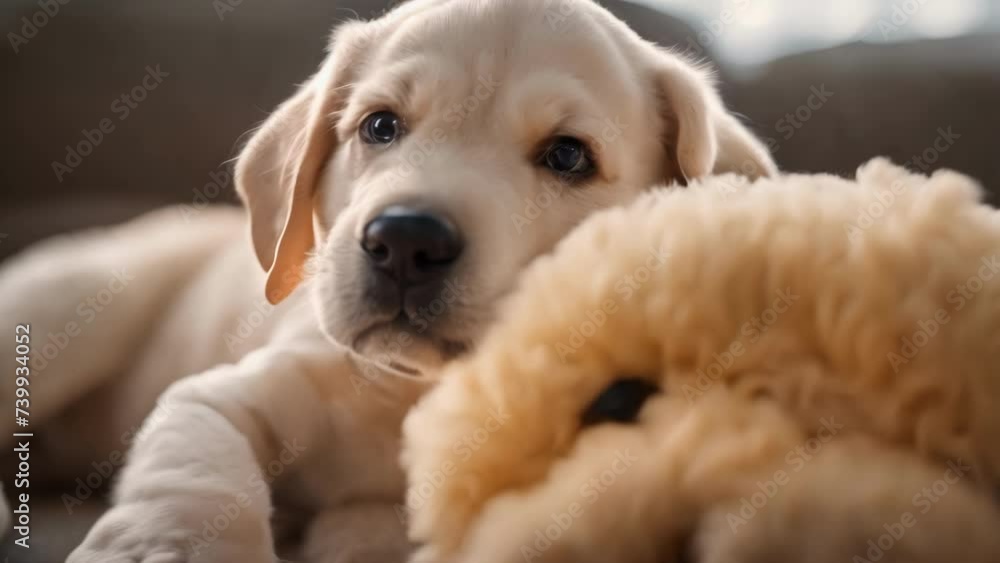 Dog Relaxing on Couch With Stuffed Animal Dog Relaxing on Couch With Stuffed Animal