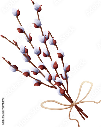 Bouquet of willow branches on an isolated background for Easter. Vector illustration for the design of cards, posters, flyers for the holiday. Spring time.