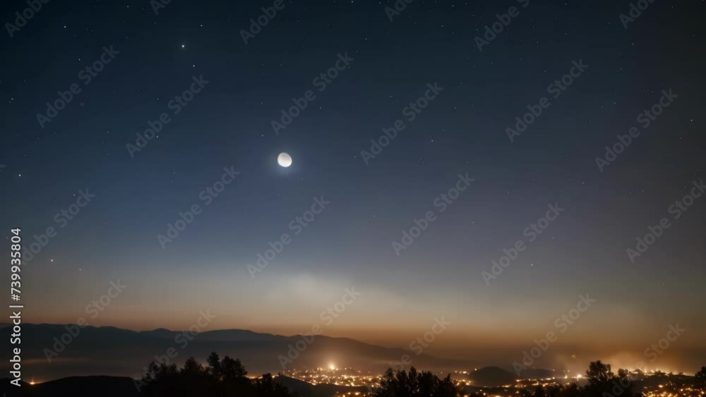 Nighttime Cityscape With Moon: A Captivating View of Urban Lights Nighttime Cityscape With Moon: A Captivating View of Urban Lights