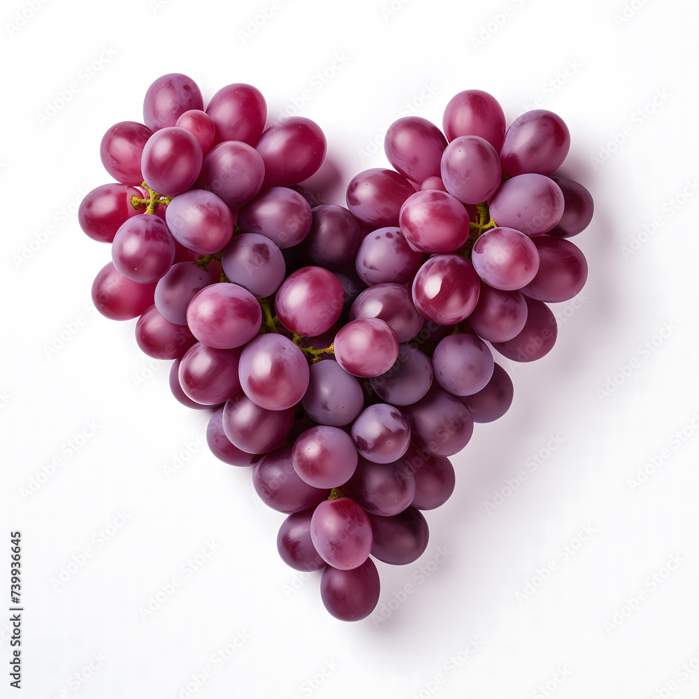 Heart-Shaped Arrangement of Pink Grape on White Background. AI. Heart-Shaped Arrangement of Pink Grape on White Background. AI.