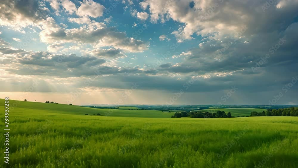 A Spacious Field of Green Grass Under a Cloudy Sky A Spacious Field of Green Grass Under a Cloudy Sky