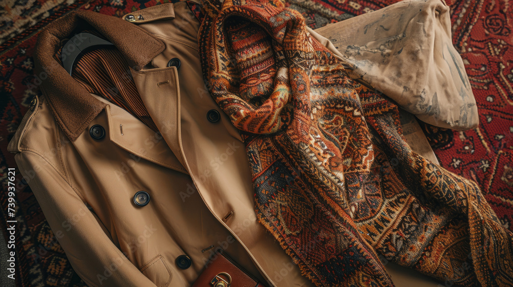 Women's autumn coat and stylish scarf. Women's autumn coat and stylish scarf.