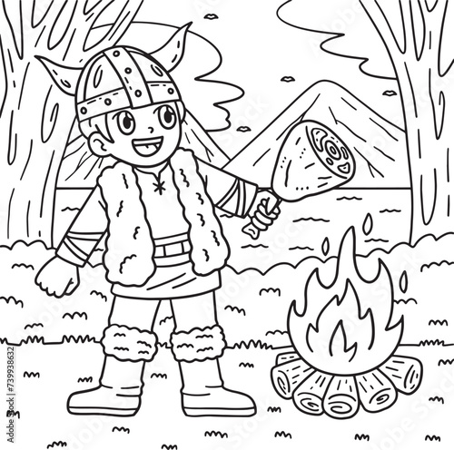 Viking Roasting Meat Coloring Page for Kids
