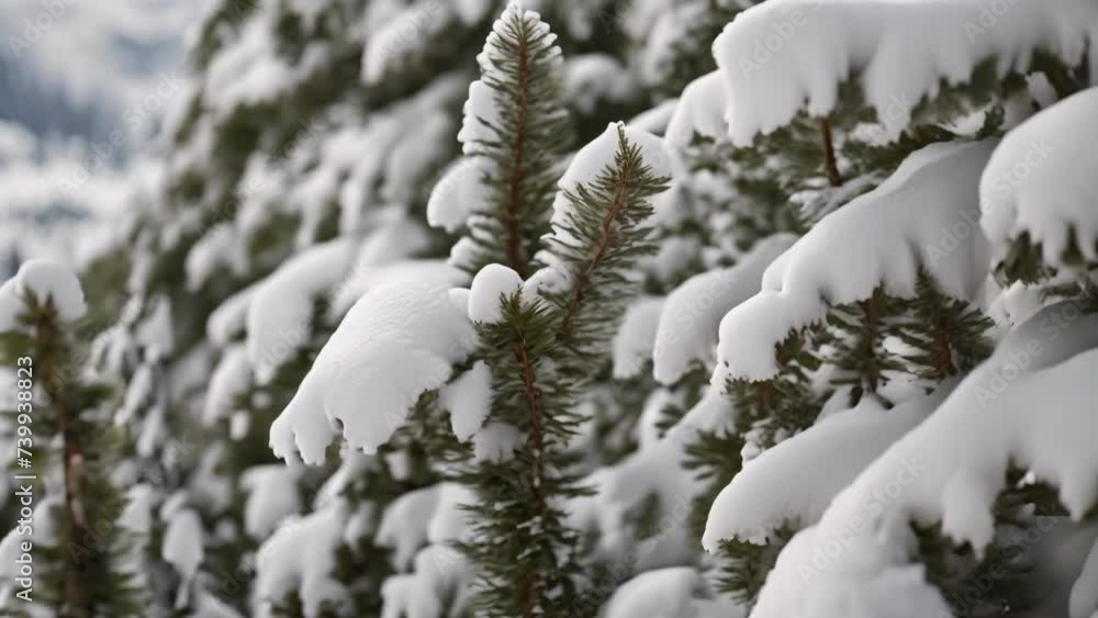 Snow-Covered Pine Tree With Mountain Background Snow-Covered Pine Tree With Mountain Background