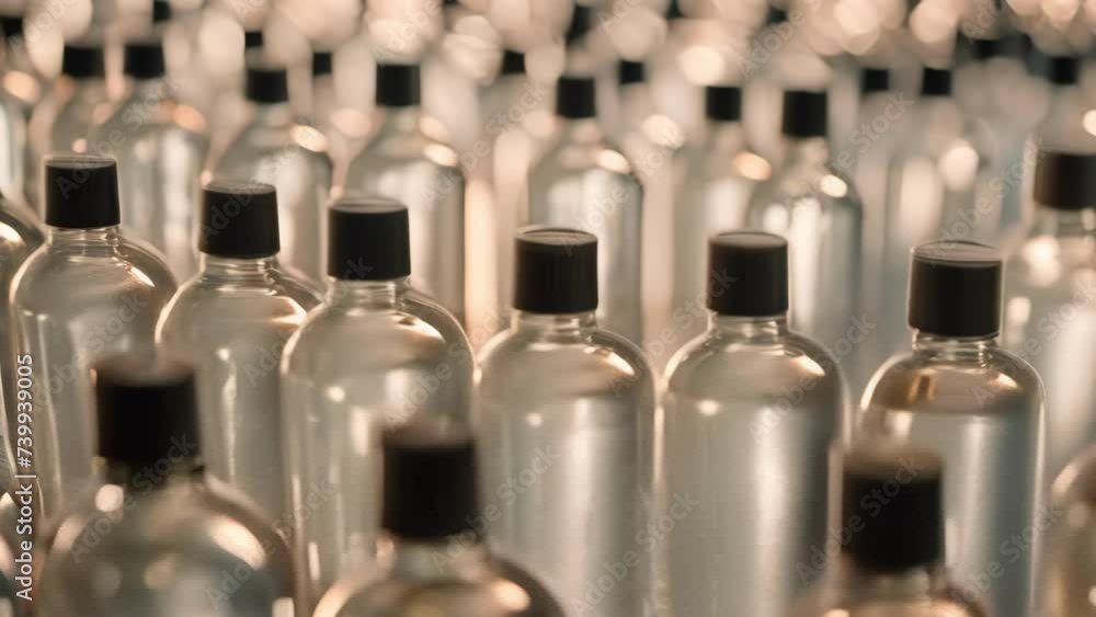 Rows of Empty Glass Bottles Lined Up in a Row Rows of Empty Glass Bottles Lined Up in a Row