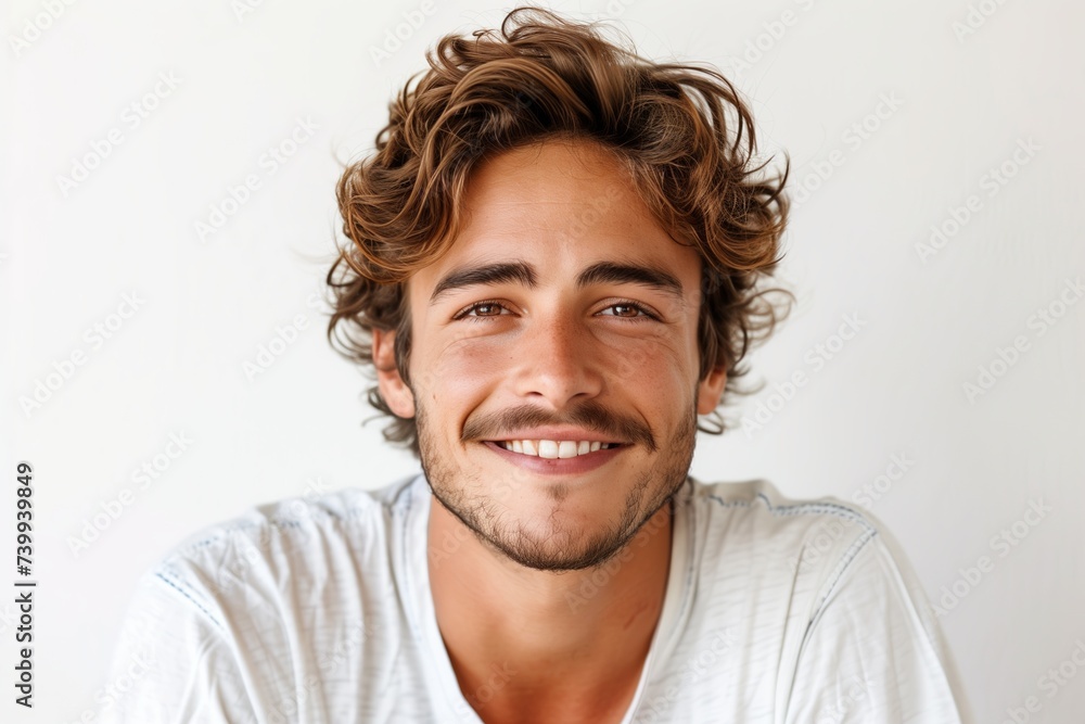 Portrait of a beautiful young man smiling and looking at camera isolated on a white background Portrait of a beautiful young man smiling and looking at camera isolated on a white background