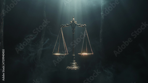Scales of justice and light coming from heaven. God's judgment.